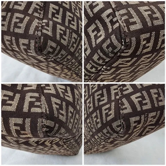 Vintage Fendi Zucchino FF Monogram Canvas Tote Bag Brown Leather Trim Italy - Picture 10 of 10